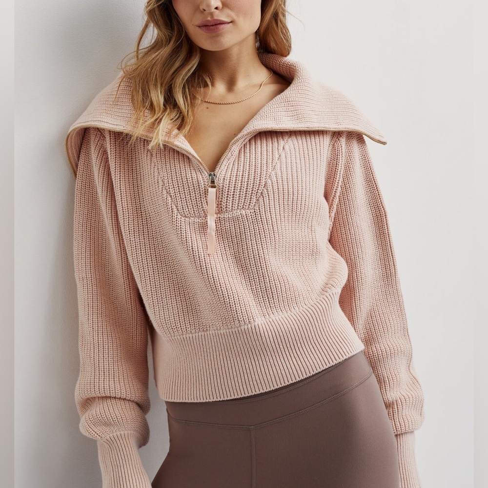 New Varley Mentone Half-Zip Knit Pullover Putty Pink Sz Medium Cotton Size M